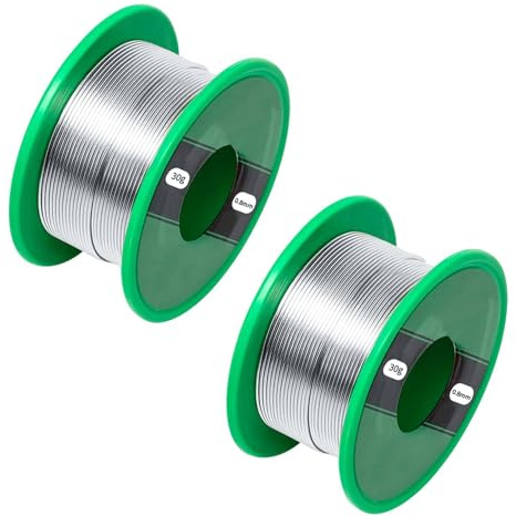 2 unidades de estaño para soldar, 0,8 mm, sin plomo, 30 g, con núcleo de colofonia, alambre de soldadura Sn99,3 Cu0,7 para electrónica, soldadura fina con fundente para placas de circuitos, trabajos