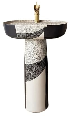 Évier sur piédestal Évier industriel en céramique avec piédestal, lavabo indépendant robinet et kit d'échappement(Petit)