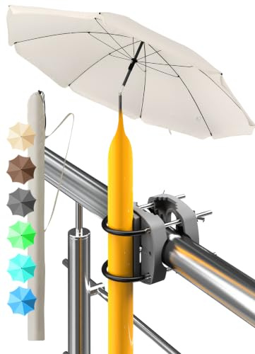 4smile Sonnenschirm Balkon 3-in-1 SET SunnyJoy, Beige - UPF 50+ Sonnenschirm Ø 180 cm + Sonnenschirmhalter Balkongeländer + Sonnenschirmhülle - Sonnenschutz Balkon Set