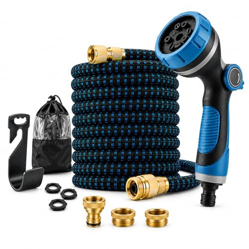 Gartenschlauch Flexibel 30M, 100FT Ausziehbare Garten Schlauch Dehnbarer mit 10 Funktions Gartenbrause, Dehnbarer Flexschlauc mit Messingverschraubungen, 3-Fach Latex Balkonschlauch, Garden Hose