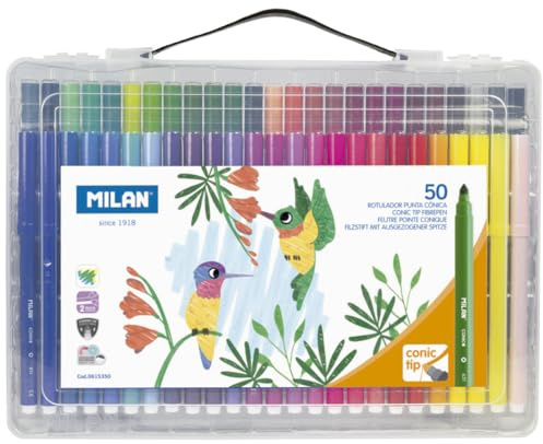 Milan A.C Maletín transparente 50 rotuladores punta cónica base agua, White