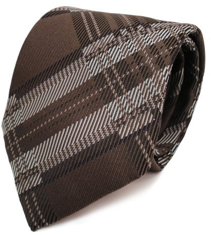 Elegante Designer Krawatte braun terrabraun silber grau blau kariert - Schlips Binder Tie