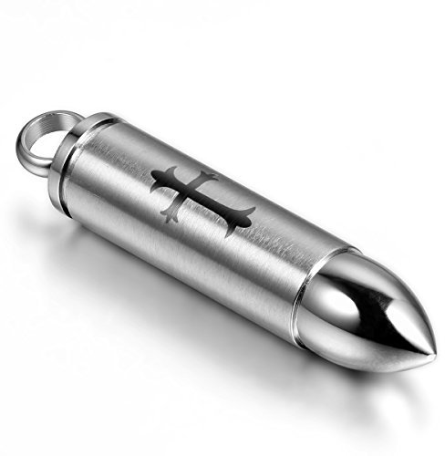 JewelryWe Schmuck Edelstahl Kreuz Patronenhülse Gewehrkugel Herren-Anhänger mit 55cm Kette, Biker Halskette, Silber