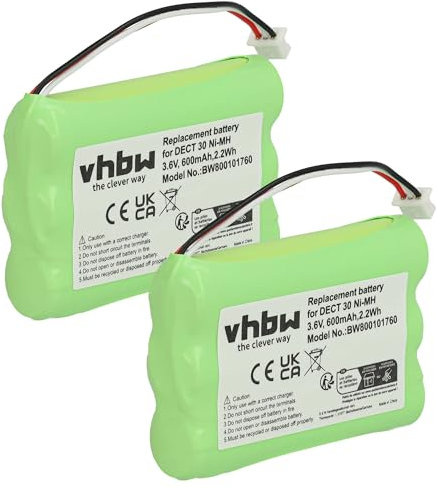vhbw 2X Akku kompatibel mit Auerswald Comfort DECT 800 schnurlos Festnetz Telefon (600 mAh, 3,6 V, NiMH)