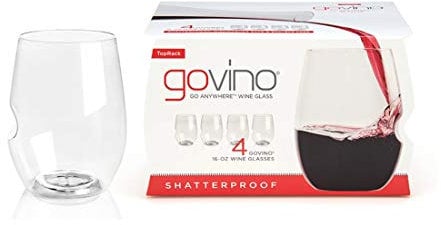 GOVINO Stemless Plastic Wine Glasses Gift Set of 4, 16oz/473ml | Unbreakable Reusable Tumbler Drinking Glasses Wine Gifts for Red White Wine Lovers