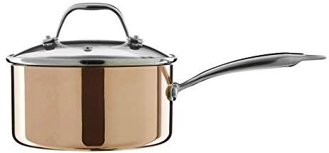 Premier Housewares Lot de casseroles en acier inoxydable et cuivre, anti-adhésif, 16 x 38 x 18 cm