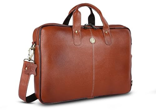 HAMMONDS FLYCATCHER Men's Original Bombay Leather 156 inch Laptop Messenger Bag Padded Laptop CompartMen'st Office Bag (L=156,B=375,H=1075 inch) LB106TN Tan