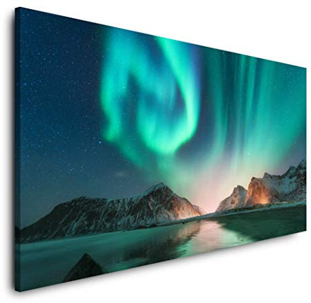Polarlichter 120x 60cm Panorama Leinwand Bild XXL Format Wandbilder Wohnzimmer Wohnung Deko Kunstdrucke