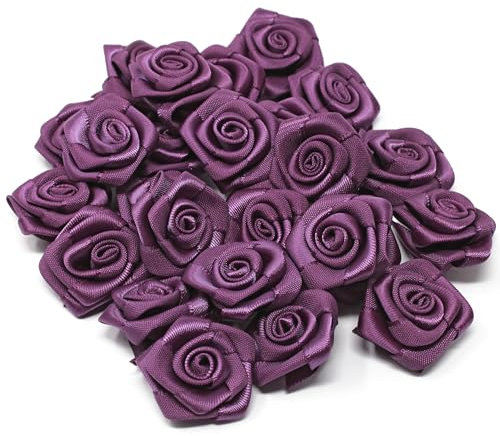 Rosen aus Satinband, 25 mm, Pflaume, 10 Stück