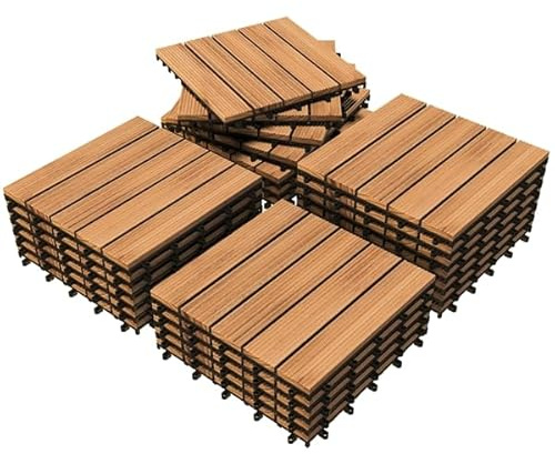 Yaheetech 27PCS Interlocking Patio Deck Tiles Outdoor Flooring for Garden Poolside Fir Wood Indoor Natural Wood