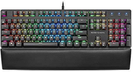 Mars Gaming MK5, teclado mecánico switch azul, RGB, software, reposamuñecas, PT