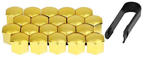 X AUTOHAUX 20stk. Radmutternkappen Radbolzen Radkappen Abdeckungen Plastik Verschlusskappe für Autos Gold 19mm