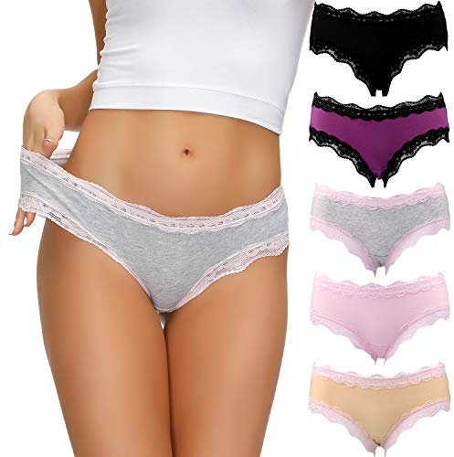 COMSOFT Unterwäsche Damen Baumwollhöschen Soft Stretchy Hipster Slips Sortiert 5er Pack (Mehrfarbig Briefs D, M)