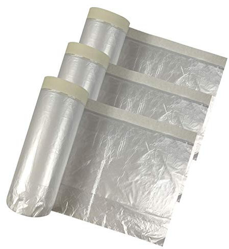 3 Rollen Premium Kreppband mit Maler-Abdeckfolie | Feinkrepp mit Folie zum lackieren, streichen und malern, Abmessung:1400mm x 33m