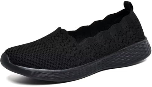 Puxowe Damen Slip On Sneaker Leichte Atmungsaktiv Sportschuhe Turnschuhe Bequem Freizeitschuhe Walking Schuhe Outdoor Fitness 41.5 EU All Black