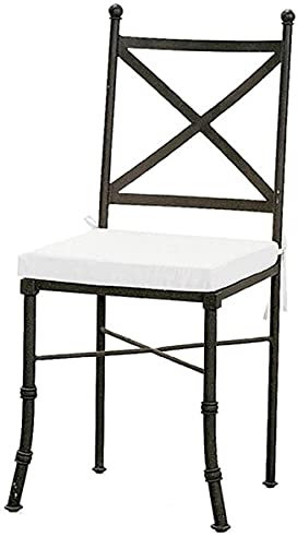 Casa Padrino Luxus Jugendstil Gartenstuhl mit Sitzkissen Schwarz/Weiß 40 x 44 x H. 99 cm - Handgeschmiedeter Esszimmer Stuhl - Esszimmer Garten Terrassen Möbel