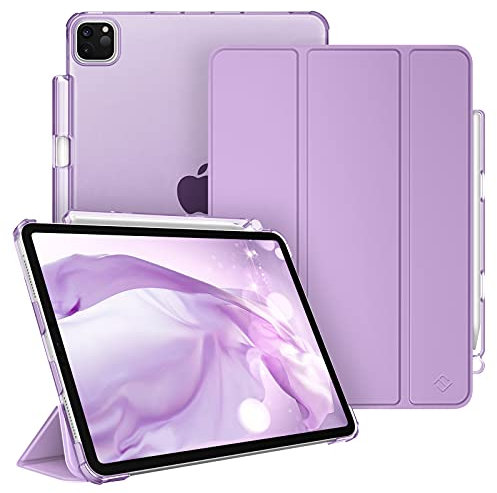 Fintie Funda Compatible con iPad Pro 11 (2022/2021/2020/2018-4.ª, 3.ª, 2.ª y 1.ª Gen) Carcasa Ligera con Portalápiz Trasera Transparente Mate Auto-Reposo/Activación, Lavanda