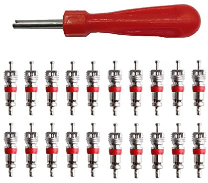 Kit Riparazione Pneumatici Auto,Chiave Valvola per Pneumatici Albero in Acciaio Chiavecon 20 PCS Valvola Core Pneumatico Kit di Riparazione del Pneumatico per Auto Moto Auto Camion