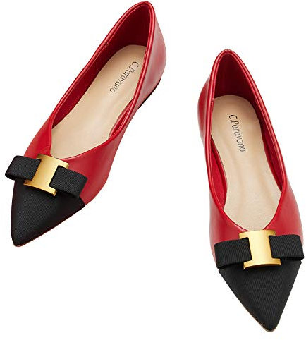 C.Paravano Damen Pumps Rot - Flache Schuhe für Damen - Elegant Flach (Größe 40)