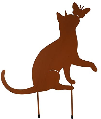 Katze Gartenstecker, Rost Gartendeko Metall Tierfiguren Kätzchen Weihnachtsdeko Willkommensschild Dekostecker für Blumentopf Terrasse Balkon, 35x41cm