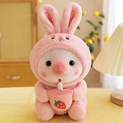 25cm Plüschtier Schwein Stofftier Kuscheltier, Kawaii Plüschkissen Gefüllte Kuscheltier Pinguin Frosch Schwein Kuscheltier mit Milchtee Tasse Tier Weiche Puppe Geschenk für Kinder Jungen Mädchen