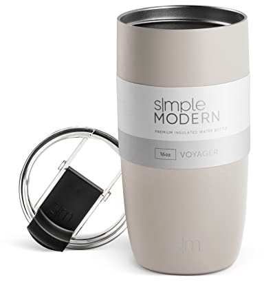 Simple Modern Thermobecher Kaffeebecher to go mit Klappdeckel | Isolierter Edelstahl-Kaffeebecher | Geschenke für Frauen und Männer | Voyager | 470ml | Almond Birch