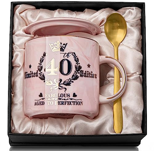 40th Birthday Gifts for Women, Fabulous 40 Limited Edition, 14oz Gold Pattern Coffee Mug, Microwave Dishwasher Safe, Unique Gift for Mum, Best Friend, Wife, Sister, Coworker, Beautifully Gift Boxed