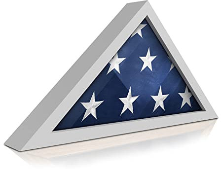 HBCY Creations Amerikanische Flagge Vitrine 1,5 x 24,9 m, weißer Massivholzrahmen mit Glasfront mit Wandhalterung oder Stand-Display, Fahnenbox