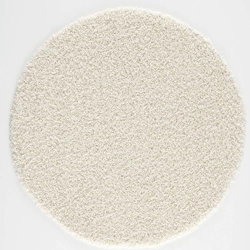 Muratap Teppich Wohnzimmer Modern - Loca Shaggy - Hochflor Teppich Weich und Warm Schmutzabweisend und Pflegeleicht Wohnzimmerteppich - Große: 80 cm - Rund - Farbe: Creme