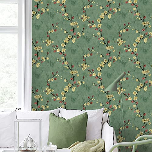 JOLIHOME Grasgrüne Tapete Blume Selbstklebender Wandaufkleber Kontaktpapier Abziehen und Aufkleben Kunststoffrolle mit Klebriger Rückseite für Küche Schlafzimmer 44,5x500cm