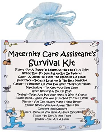 Kit de survie de maternité - Cadeau fantaisie amusant et carte de vœux, cadeau d'anniversaire, cadeau de remerciement, assistant de maternité, Père Noël secret