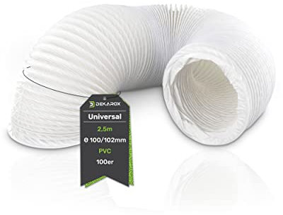 DEKAROX Manguera de ventilación de PVC, 2,5 m, diámetro de 100/102 mm, flexible, para aire acondicionado 100 y secadoras, campana extractora