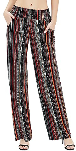 Urban Coco Women's Boho Palazzo Pants Wide Leg Beach Pants High Waisted Lounge Pants with Pockets, #20, XXL