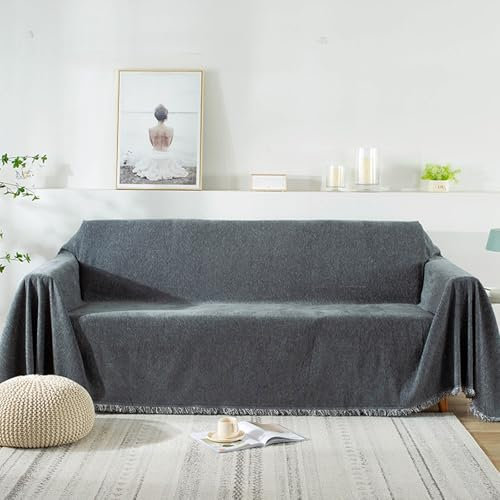 VanderHOME Copridivano in Ciniglia Di Alta Qualità, Coperta per Divano Calda, Super Morbida e Confortevole, Coperta Multifunzionale per Quattro Stagioni 180 * 340cm Grigio scuro