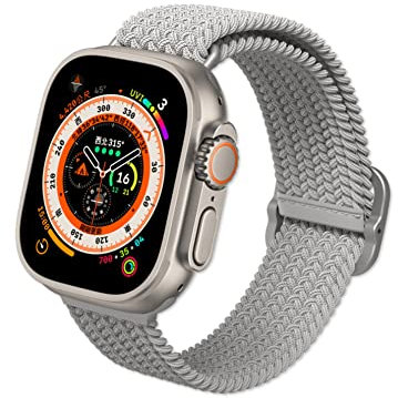 RHINOSHIELD Braided Band for Apple Watch Ultra 3, Ultra 2, Ultra (49mm)+ Series 11, 10 (46mm)+ Series 9, 8, 7 (45mm)+ Series 6, 5, 4, SE 3, SE 2, SE (44mm)+ Series 3, 2, 1 (42mm) Stretchy Strap - Gray