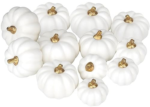 Ywlake Artificial Pumpkins 12Pcs Assorted Sizes Bulk White Harvest Lifelike Pumpkin Fake Foam Pumpkins Set for Fall Autumn Halloween Party Thanksgiving Holiday Decor Displaying