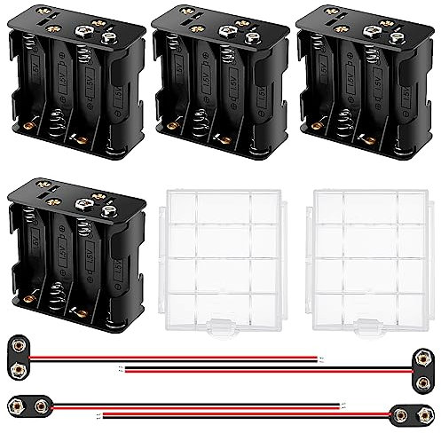 4 PCS 8 x 1.5V AA Battery Holder, KUOQIY AA 12V Back to Back Battery Holder Case Box with 4 PCS I-Type and T-Type Battery Clip, with 2 PCS Plastic Battery Storage Box