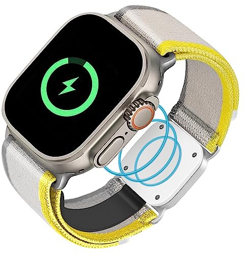 Portable Wireless Charger Bands for Apple Watch Series, 2-in-1 Magnetic Watch Charger and Nylon Sport Loop Band Compatible for iWatch Series Ultra 8 7 6 5 4 3 2 1 SE
