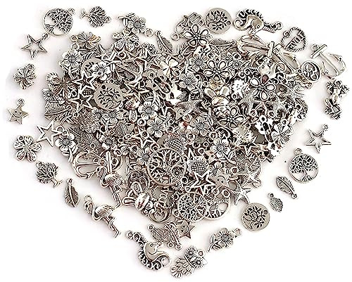 DAHI 110 PCS Wholesale Bulk Lots Charms Mixed Retro Alloy Pendants Kits | Smooth Tibetan Silver Alloy Charms in Assorted Styles – Perfect for DIY Bracelets Necklaces Jewelry & Earrings Making (Metal)
