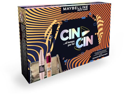Maybelline New York Pochette Regalo con Mascara Volumizzante Ciglia Senzazionali, Intense Black, e Correttore Liquido Multiuso Cancella Età, Tonalità: 02 Nude