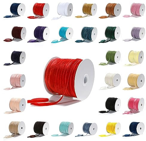 Velvet Ribbon (1 Yard, 7mm (1/4 inch) Wide),Luxury Velour Flat String Braid Wedding Bridal Decoration,Ties,Thong Trim Jewelry Necklace Craft Trimming,Neotrim. [Fuchsia Cerise Pink]
