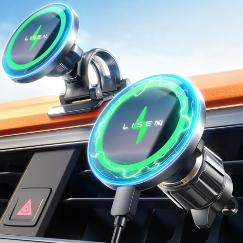 LISEN for Magsafe Car Mount Charger [15W Top Charge] Magnetic Car Phone Holder for iPhone 17 Pro Max Wireless Charger Magsafe Phone Holder For iPhone 17 Pro Max Air 16 15 14 13 12 Magsafe Accessories