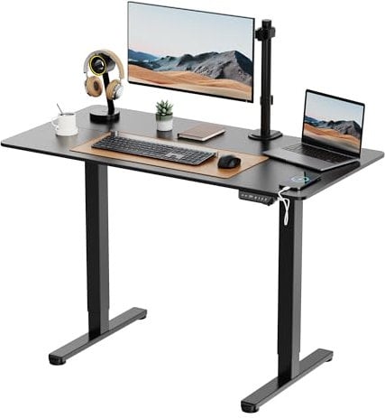 VonHaus Electric Standing Desk, Height Adjustable Sit Stand Desk w/Anti-Collision & Height Preset Technology, Cable Management & USB-C Charging, 120x60cm, Two Piece Black Desktop & Frame