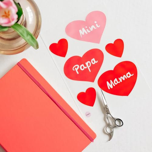 Bügelbilder Mama, Papa, Mini Herzen, A4-Set für Textilien mit zum Aufbügeln | Dekoration Kleidungsreparatur von T-Shirts, Hoodies, Jeans für Kinder, Erwachsene | Bügelflicken Herzen