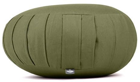 Bodhi Meditationskissen Zafu ECO | Klassisches Traditionelles Yogakissen Rund mit Dehnfalten | Bezug aus 100% Bio-Baumwolle | Hohes Yoga Sitzkissen mit Bio Dinkelfüllung | Sitzhöhe 19 cm