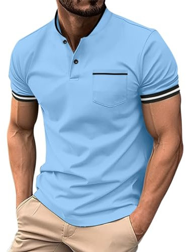 NNGOTD Men's 1/4 Zip Polo Shirts Summer Short Sleeve Breathable Quick Dry Golf Tennis Tops Casual Smart Work T Shirts Work Polo T-Shirt Mens Vampire Shirt Mens Running top Tee (Blue, M)