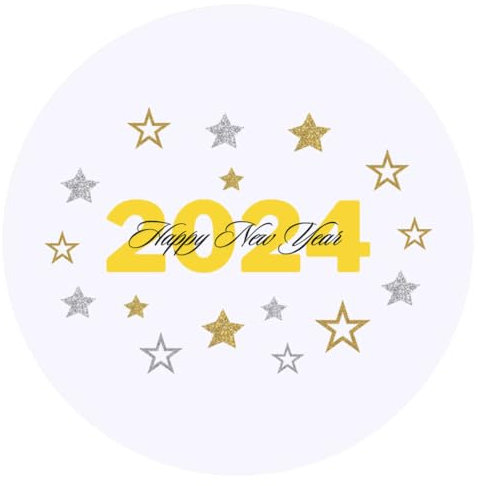 24 x 40 mm runde Aufkleber 2024 Happy New Year (SK00060733)