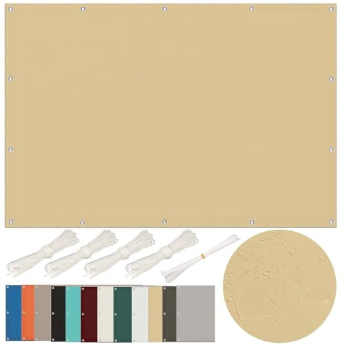 Sonnensegel 4x6 Wasserdicht, Sonnensegel Rechteckig 4x6m mit ösen, Sonnenschutz Balkon Sonnensegel Terrasse Ohne Bohren, Segeltuch für Terrasse Garten UV Schutz, Schwer, Sand Beige