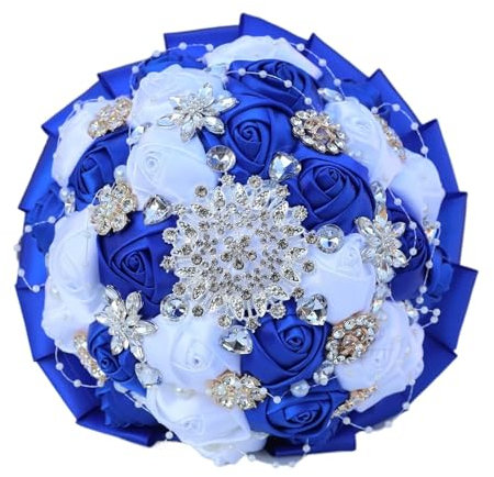 Yanonug Bouquet da Sposa Bohémien Bouquet da Sposa Bouquet da Sposa Bouquet da Sposa Bouquet da Sposa in Cristallo di Fiori di Seta(Royal Blue White)