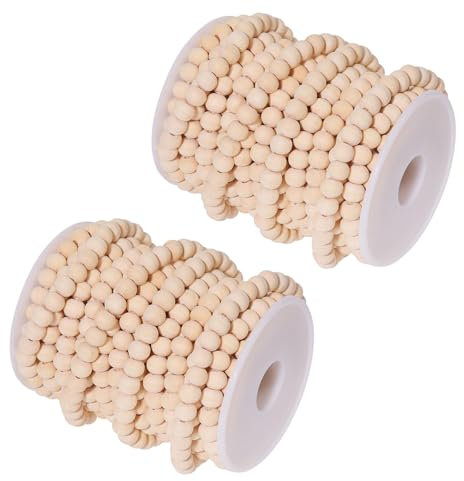 CHGCRAFT 33 Fuß Weihnachtsgirlande Aus Holzperlen Holzperlengirlande Für Den Weihnachtsbaum Natürliche Holzperlengirlande Zum Aufhängen An Der Tischwand Weihnachts Und Feiertagsdekoration